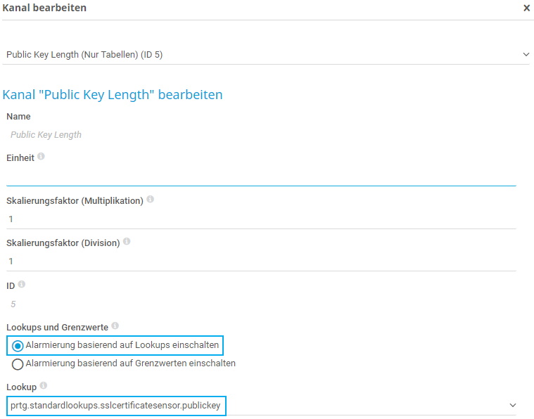 PRTG-Screenshot bearbeiten Lookups und Grenzen