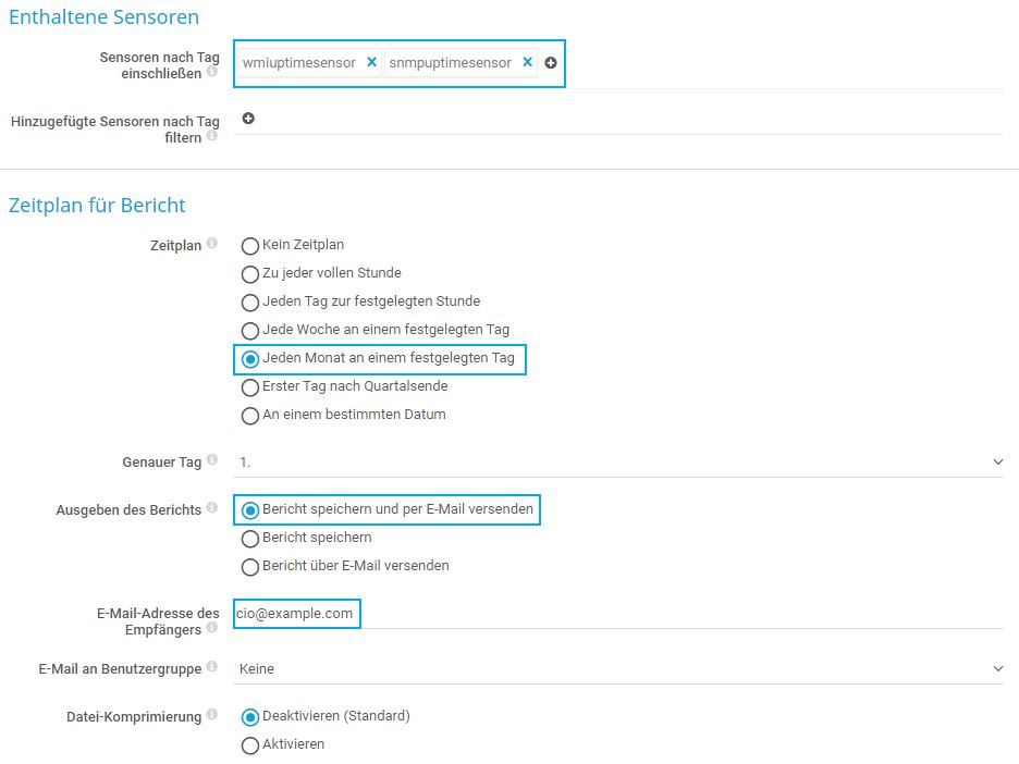 PRTG Screenshot Bericht Zeitplan