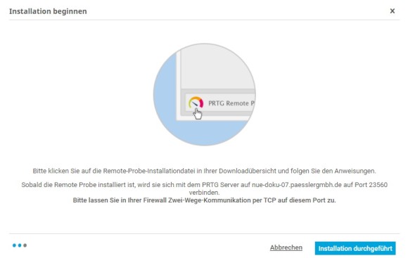 PRTG Screenshot-Installation abgeschlossen